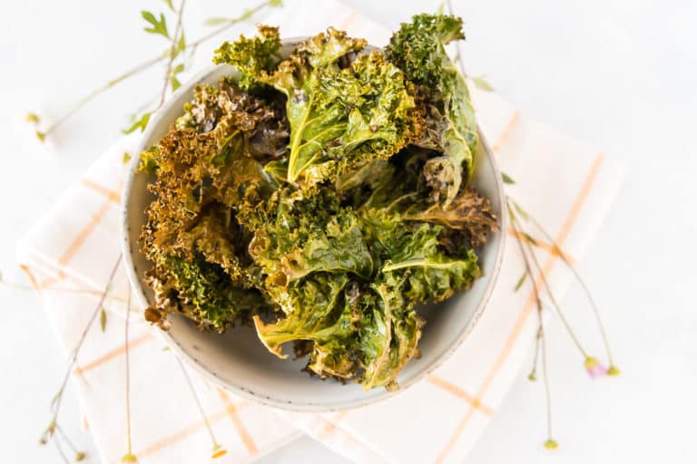 bowl of cooked kale chips