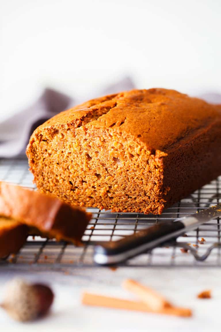 sweet potato bread on a cooling rack.