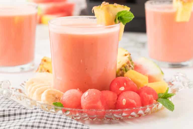 watermelon banana smoothie in glass