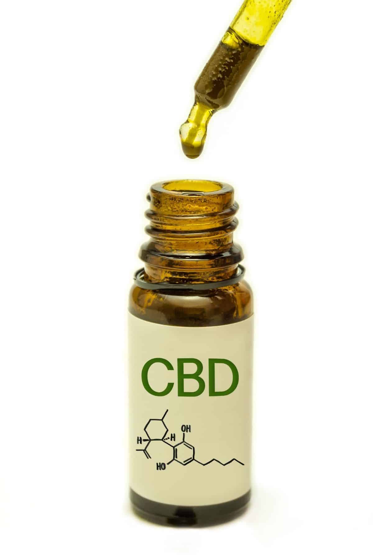 bottle of CBD oil with a dropper
