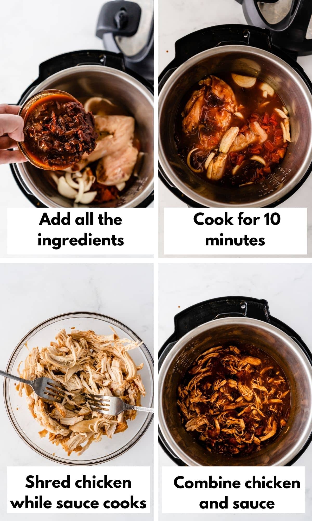 Pictures showing how to make the chicken tinga