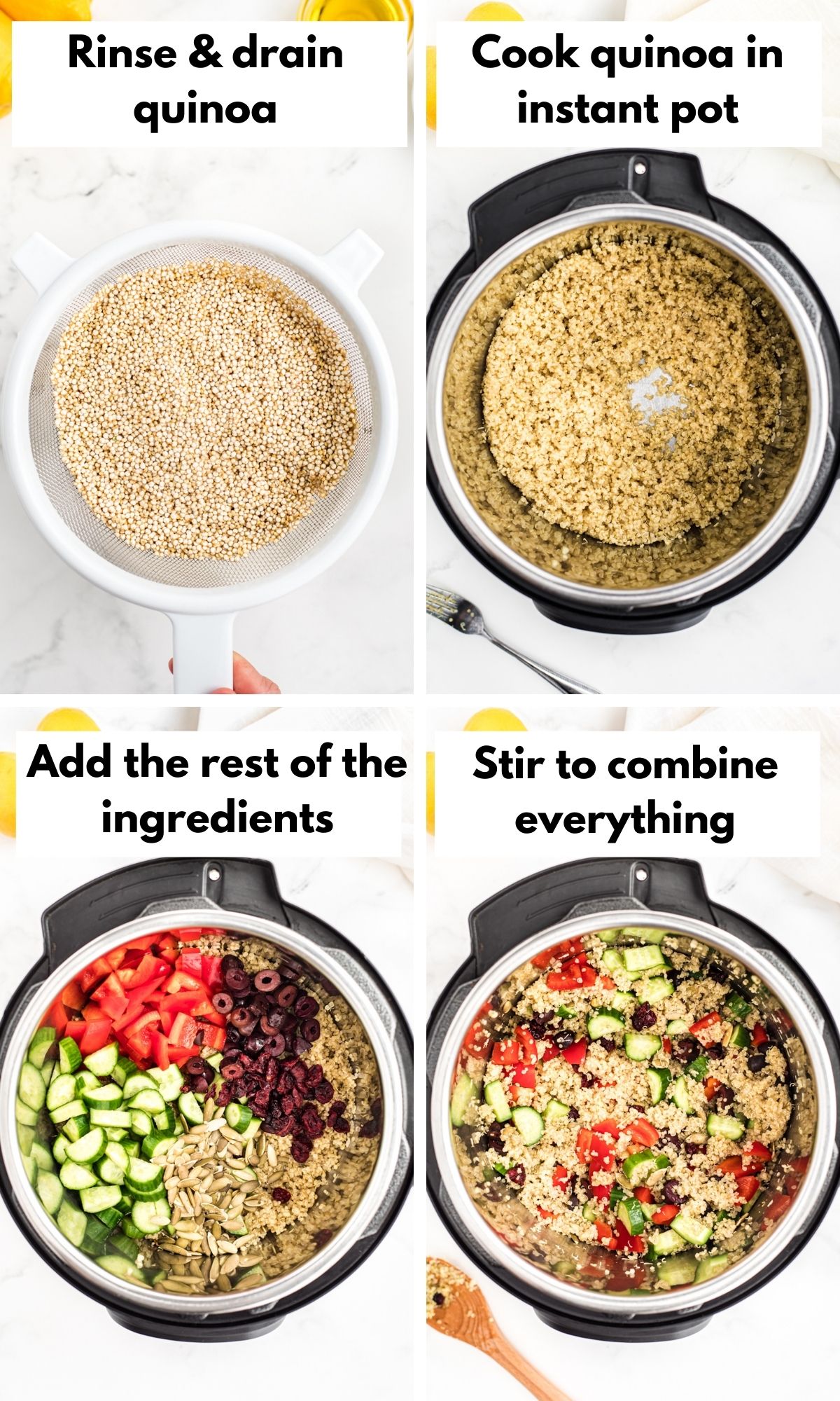 Pictures show how to make instant pot quinoa.
