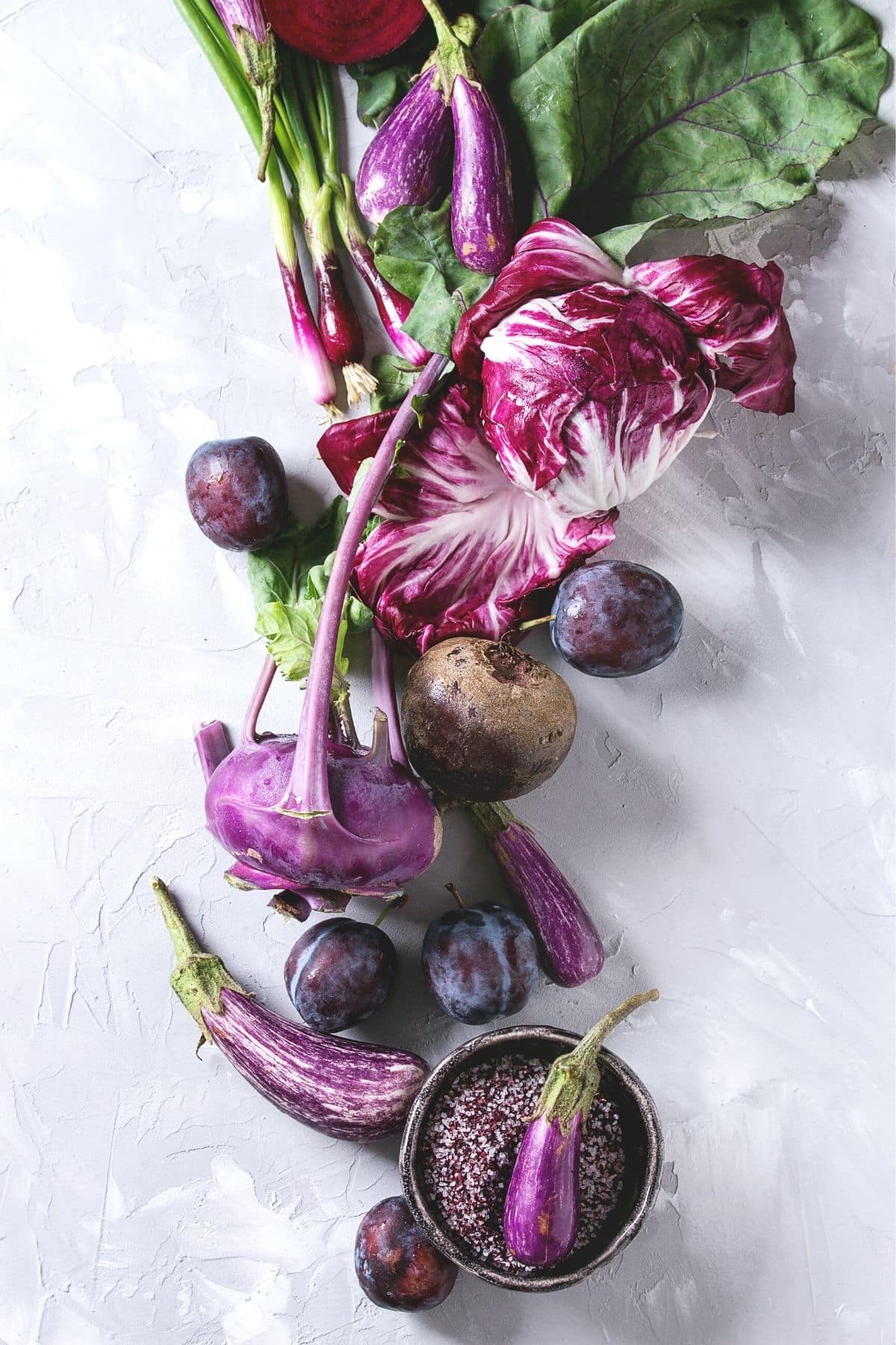 Purple vegetables on a tabletop.