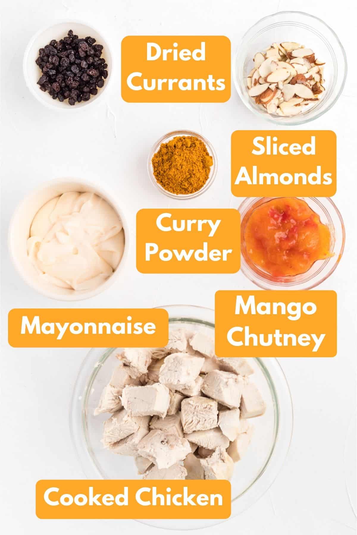 All the ingredients laid out in bowls