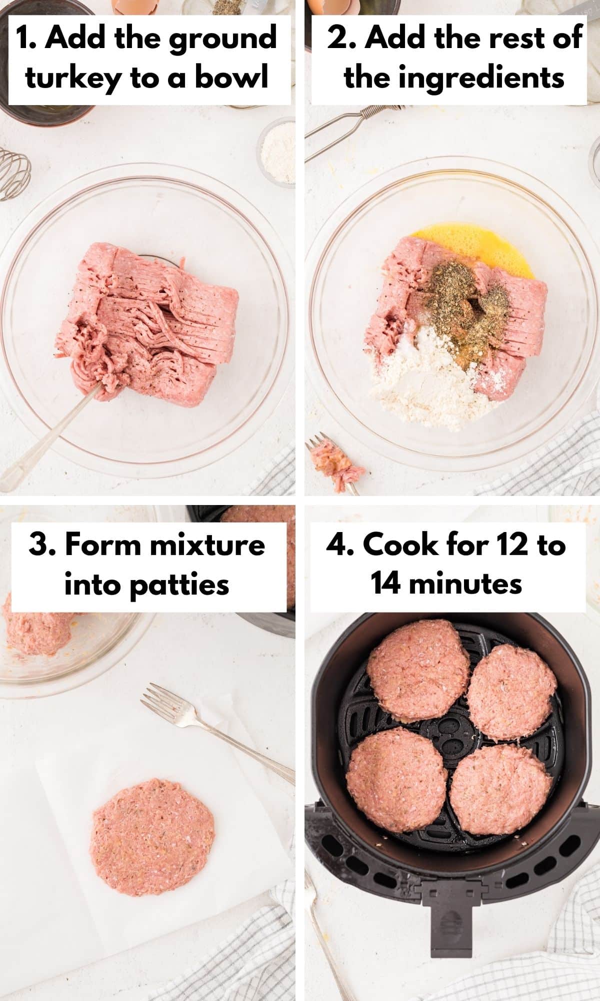 How to make air fryer turkey burgers in four steps.