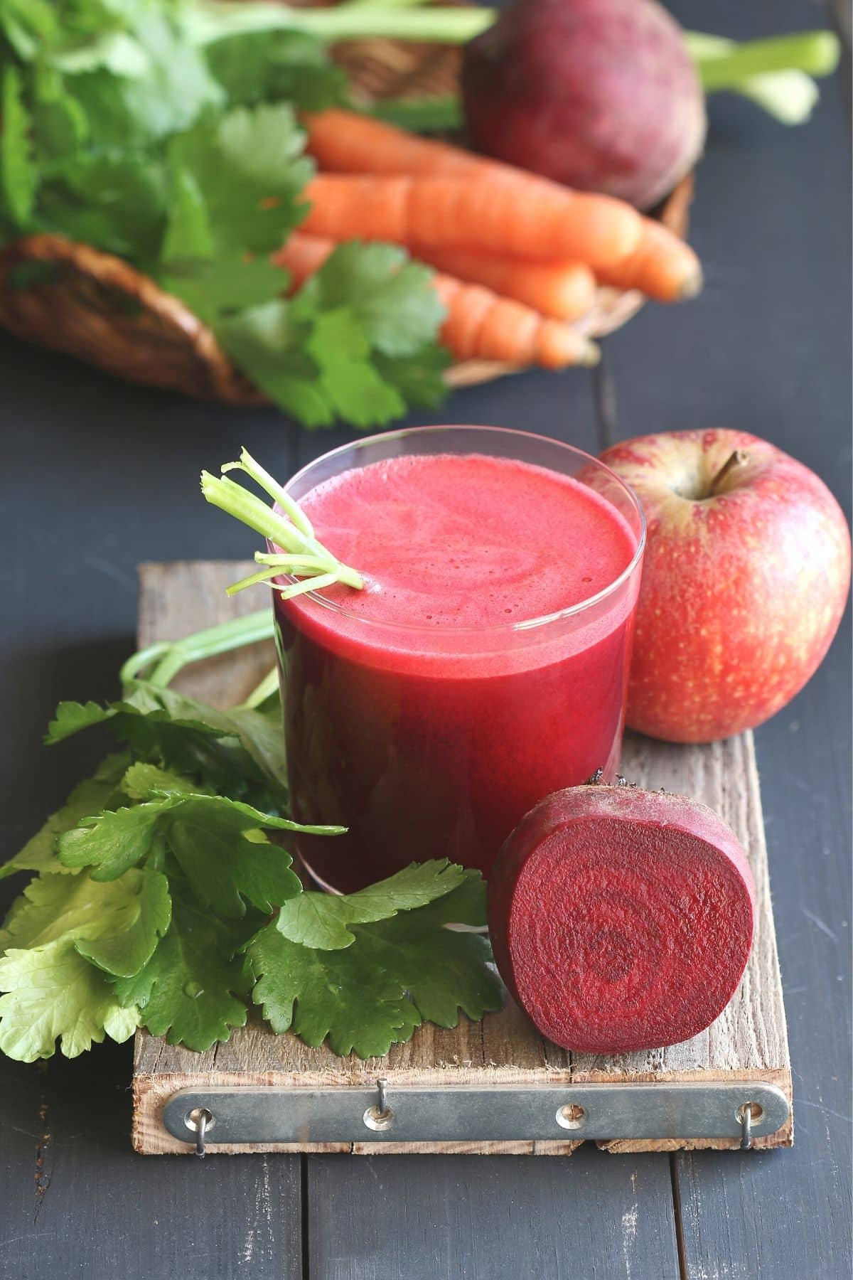 beet juice made with apples and carrots.