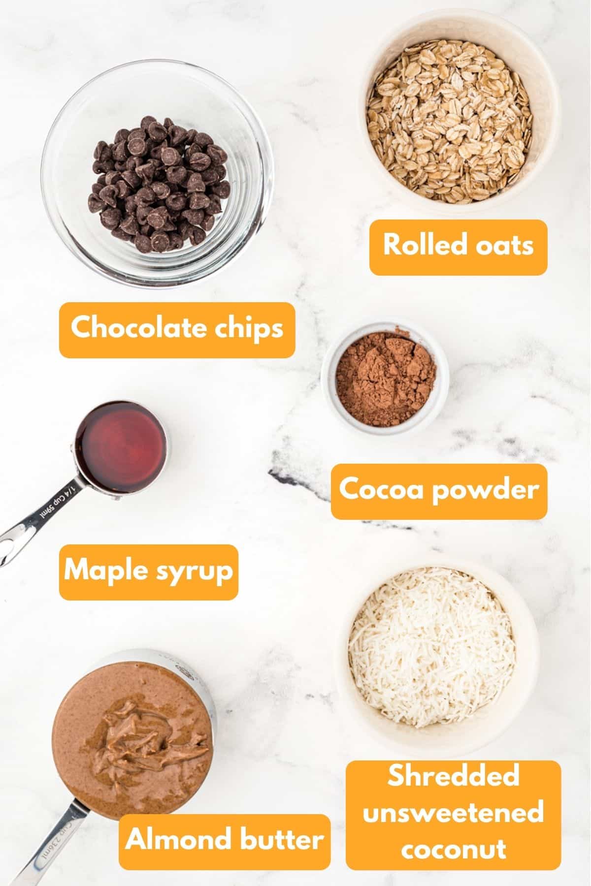 Ingredients for almond butter energy balls