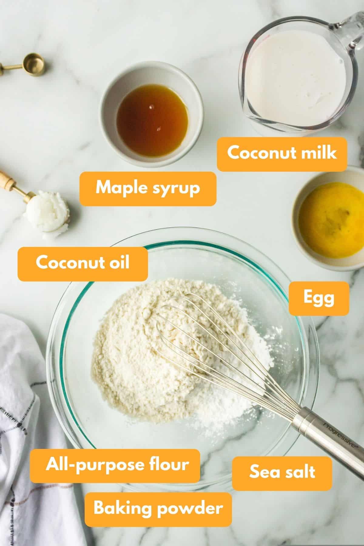 Ingredients for coconut milk pancakes.