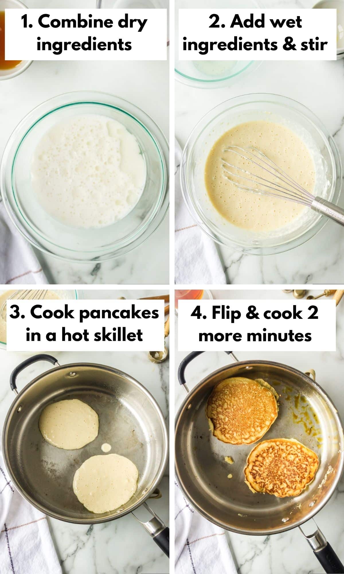 photo collage with how to make coconut milk pancakes.