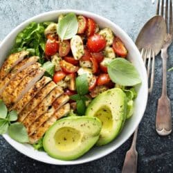 nourish bowl with chicken and avocado