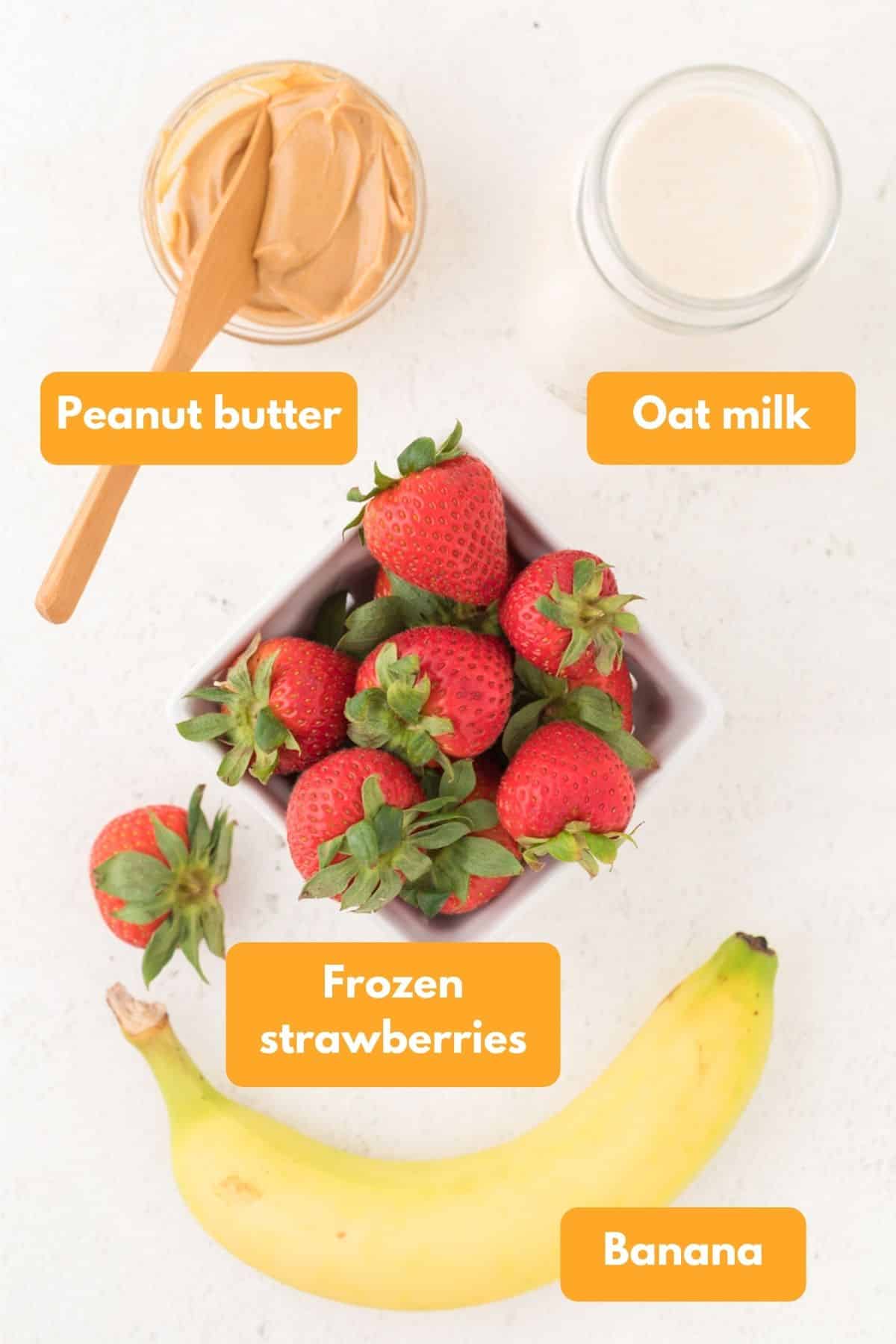 Ingredients for a strawberry smoothie