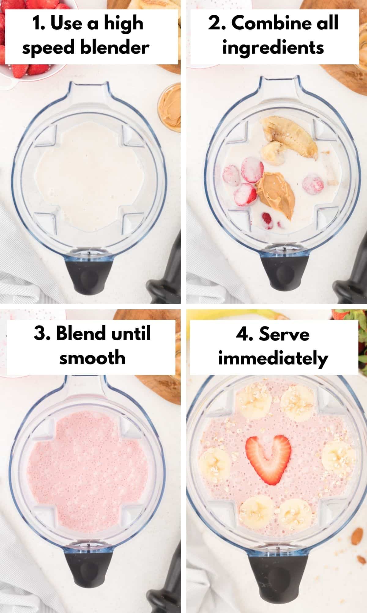 photo collage with how to make this oat milk smoothie recipe