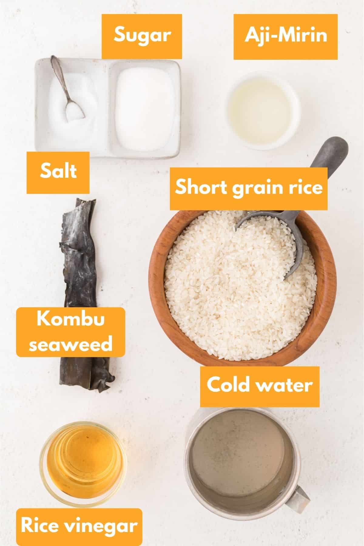 Ingredients for sushi rice