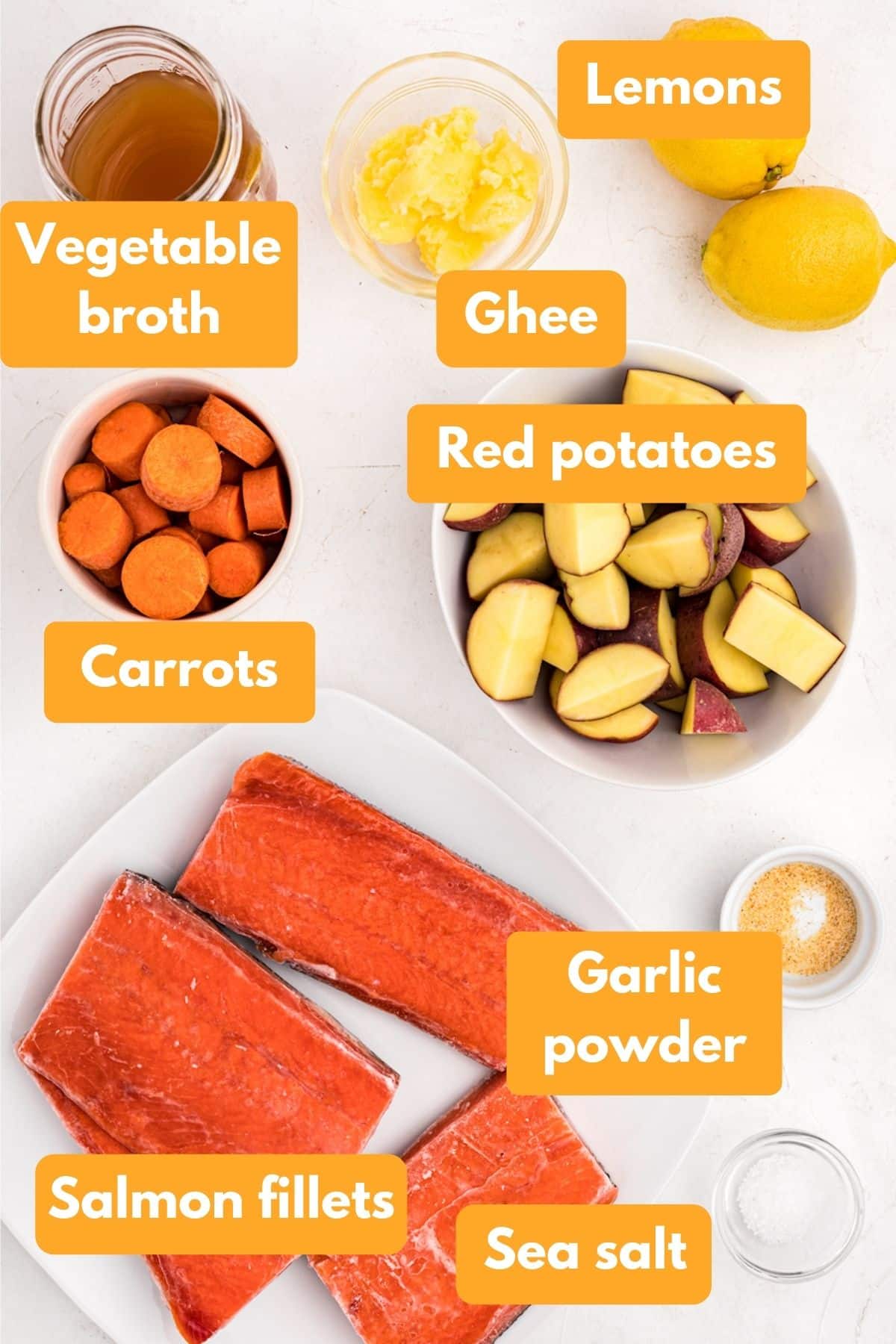 ingredients for salmon and potatoes