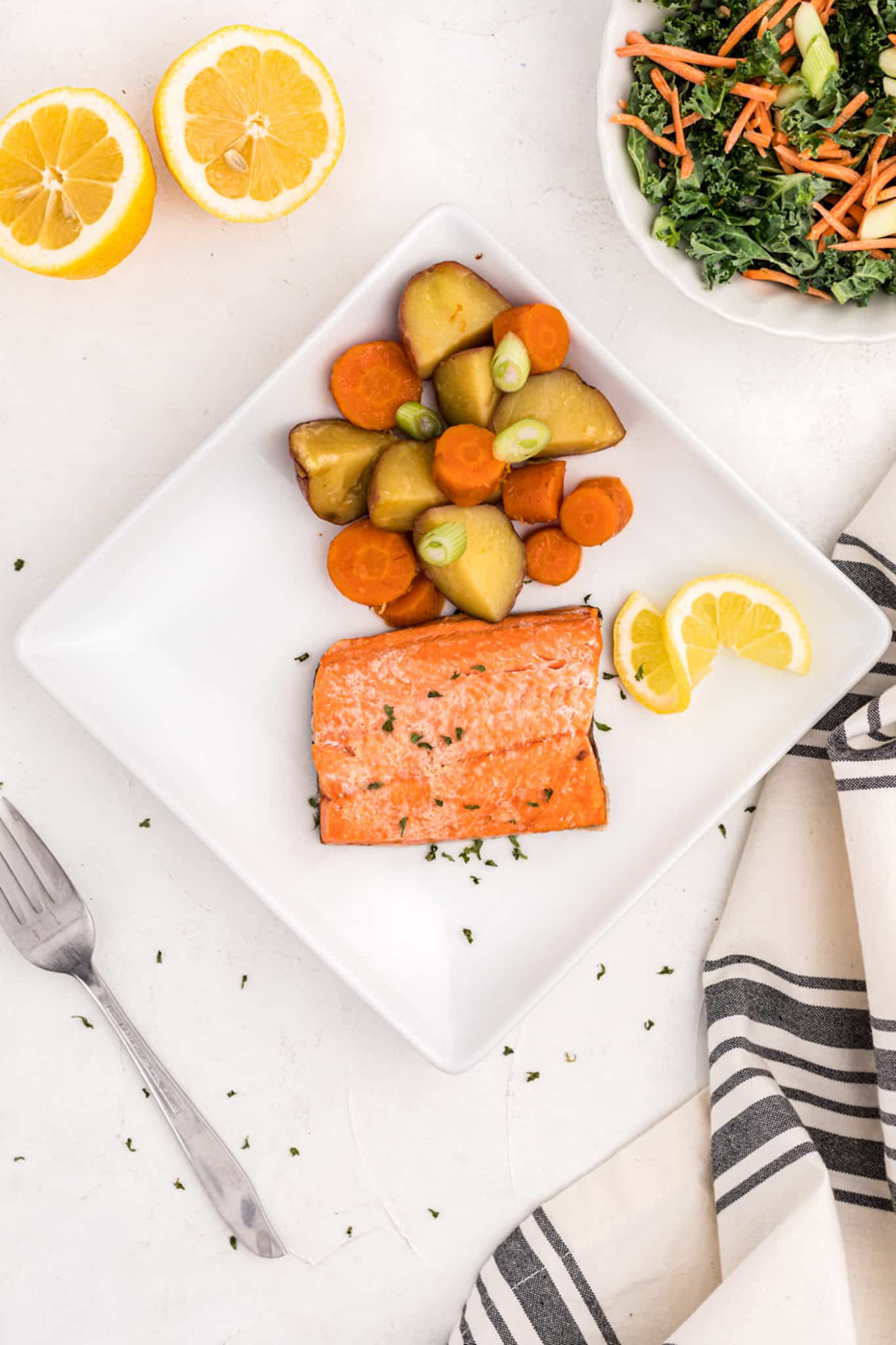 salmon with carrots and potatoes