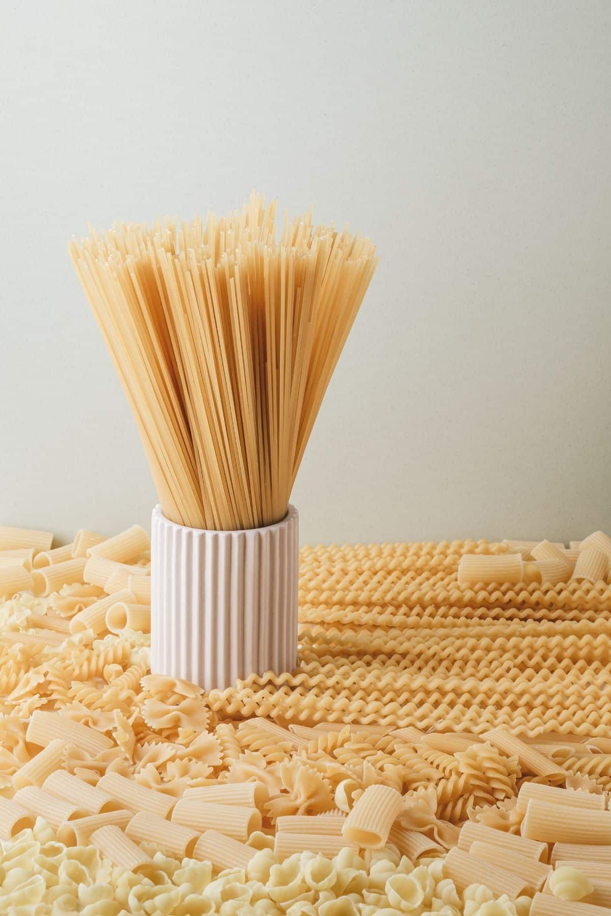 dry pastas of varying types on a table.