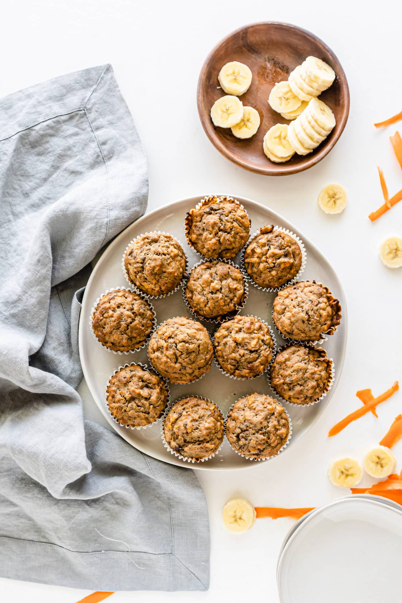 a plate of banana muffins.