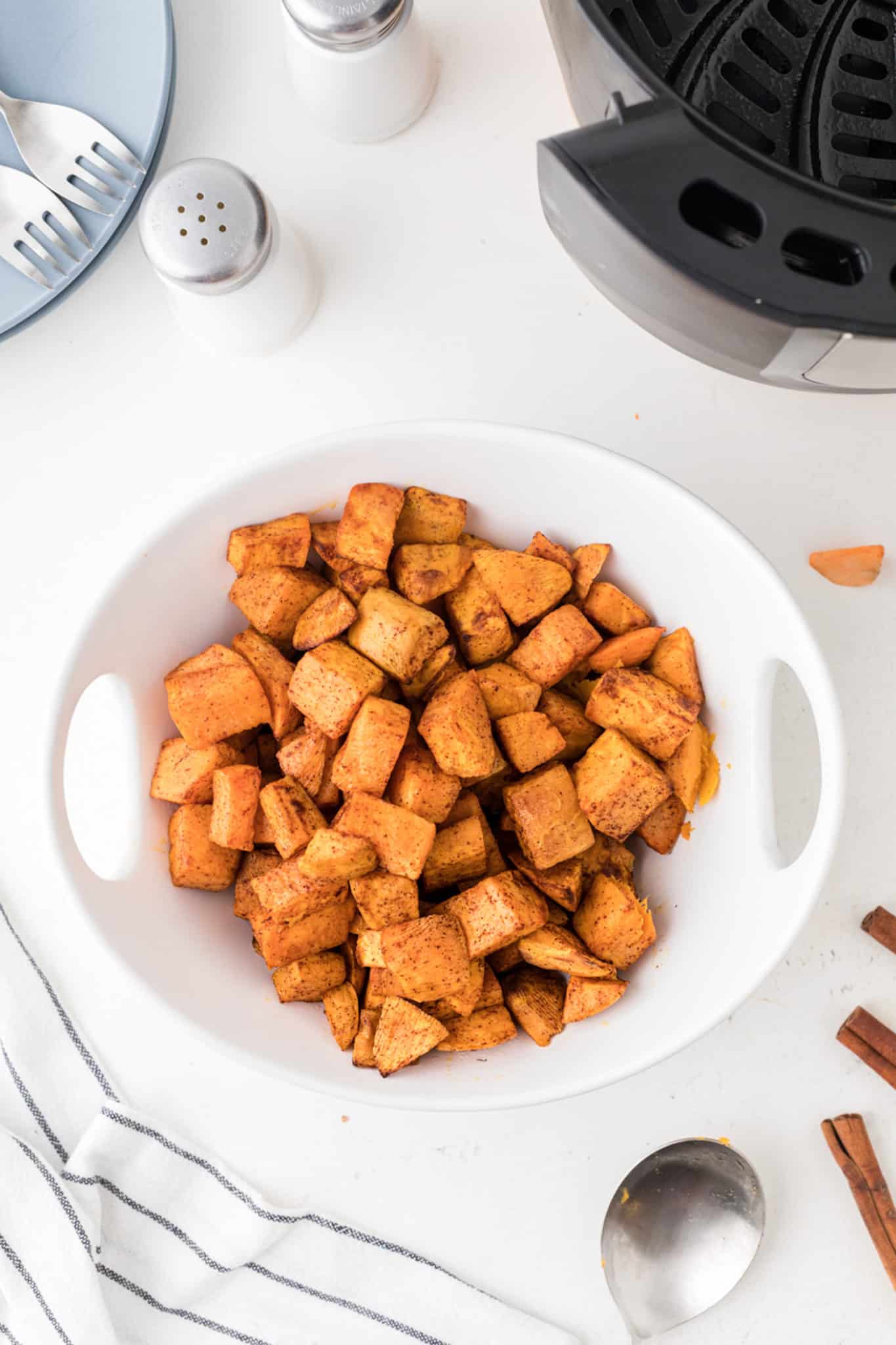 cooked cubed sweet potatoes in bowl