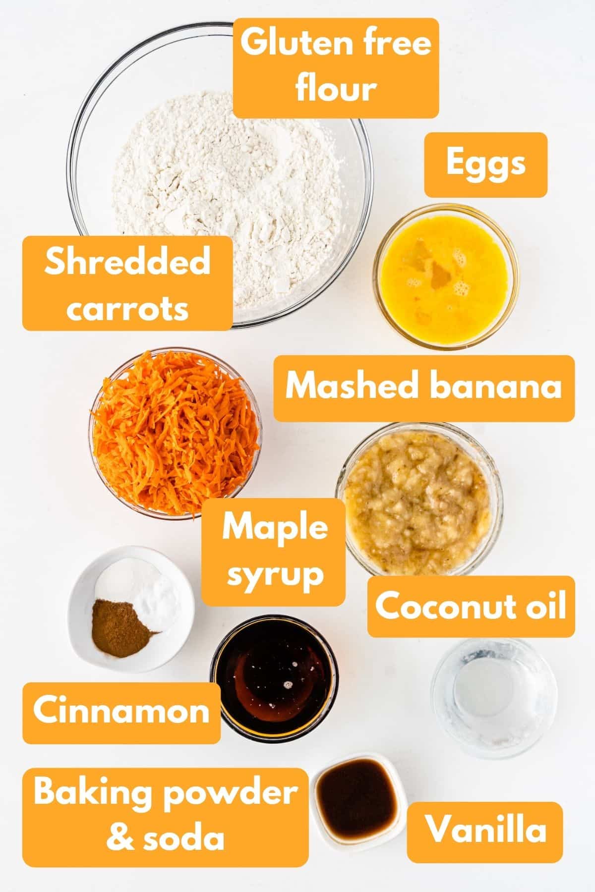 ingredients for banana carrot muffins.