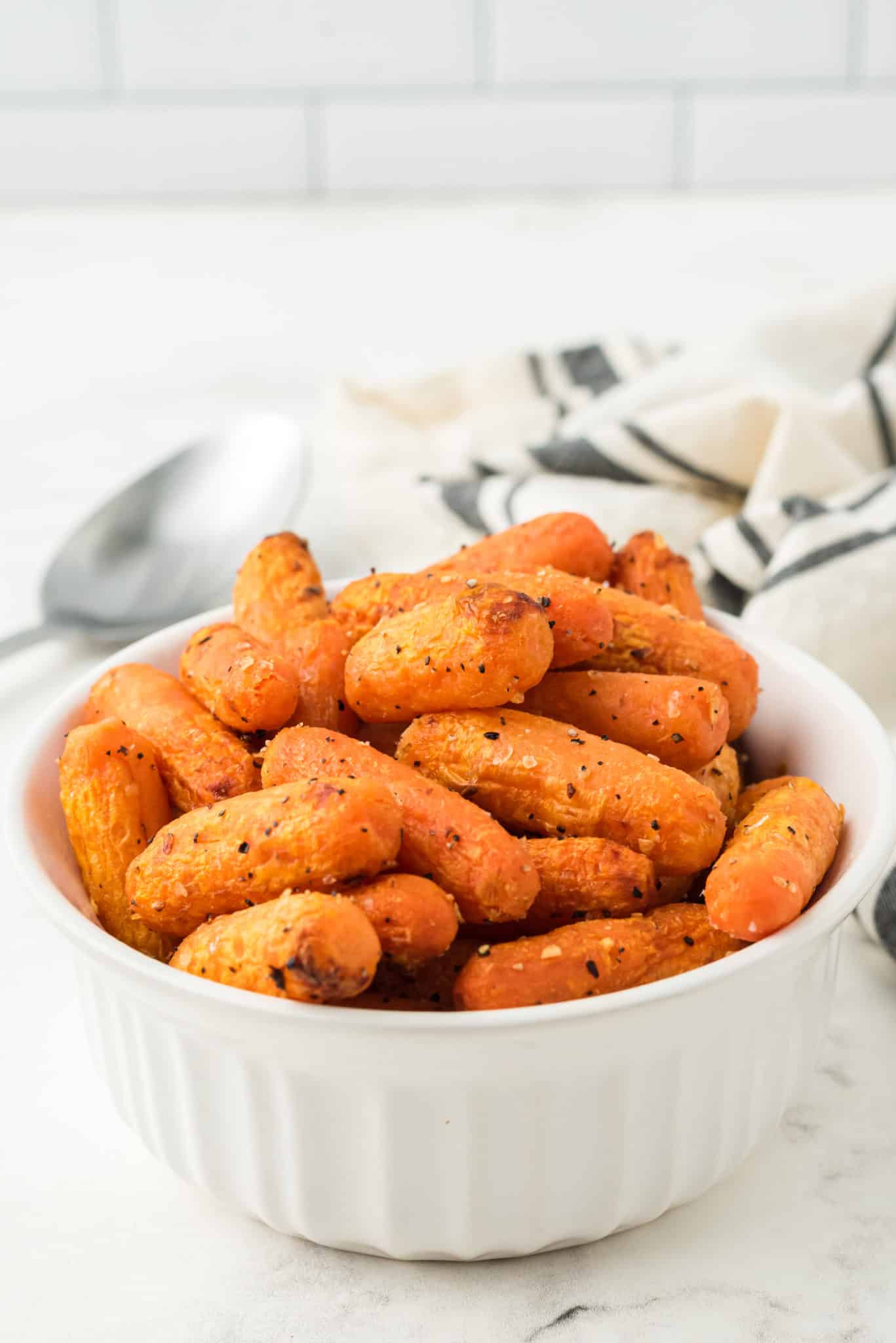 bowl of air fried baby carrots.