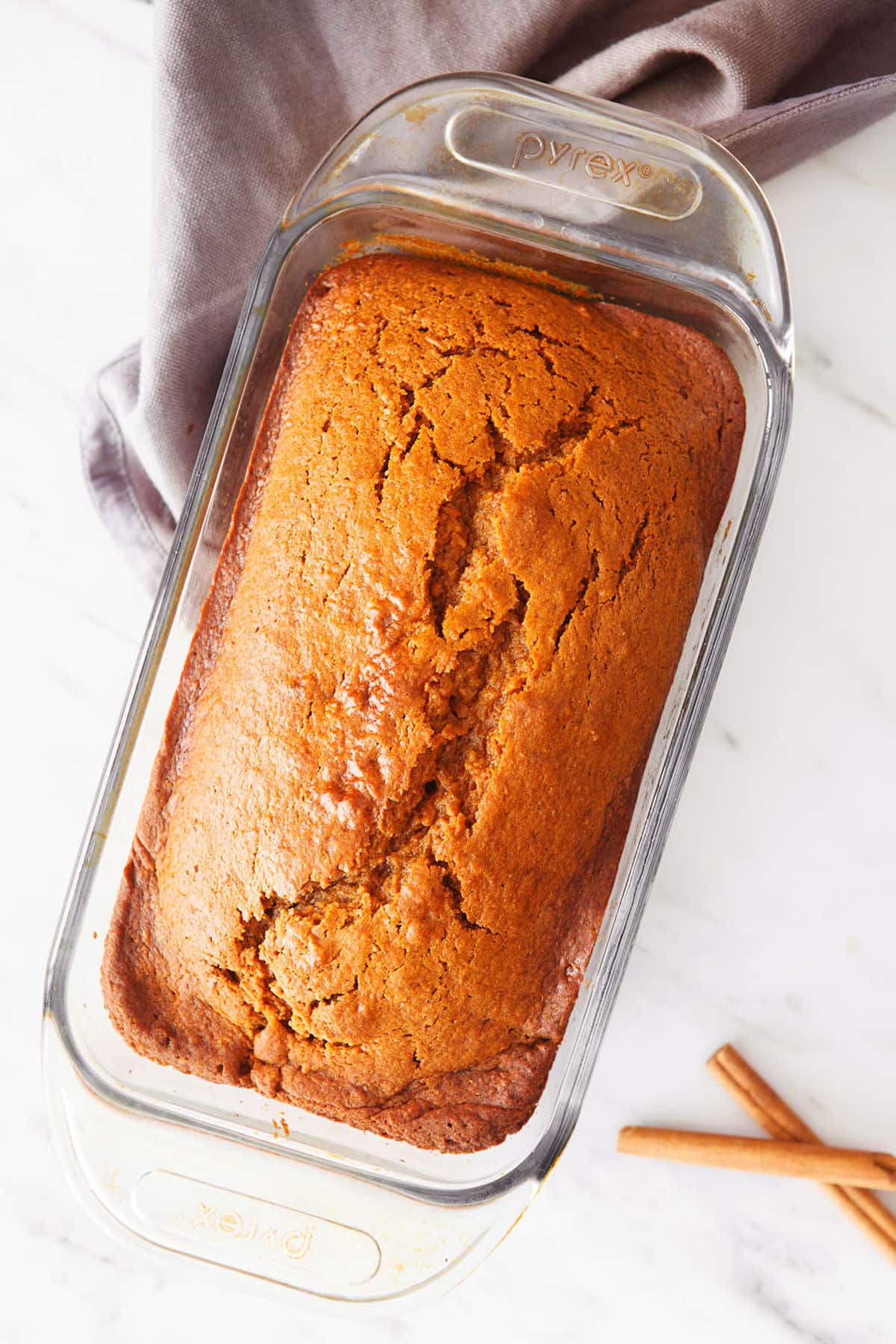 baking dish with cooked sweet potato bread.