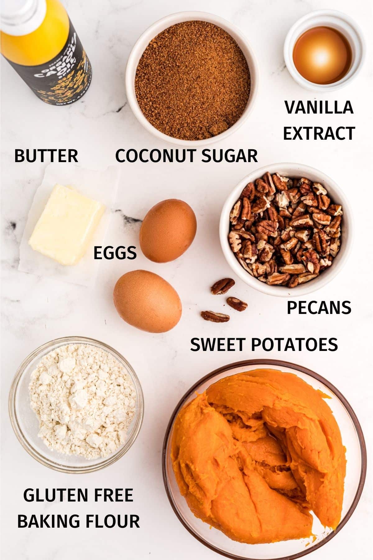 ingredients for gluten free sweet potato casserole.