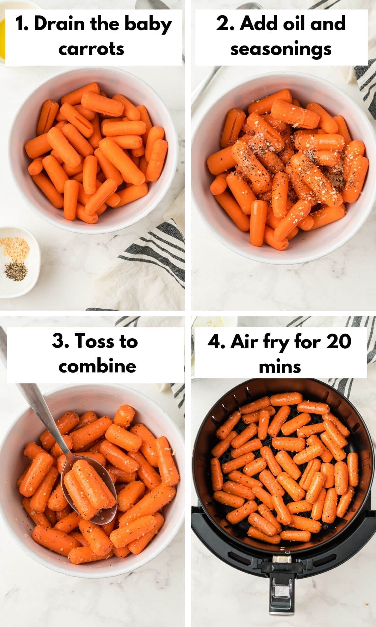labeled process photo for air fryer carrots