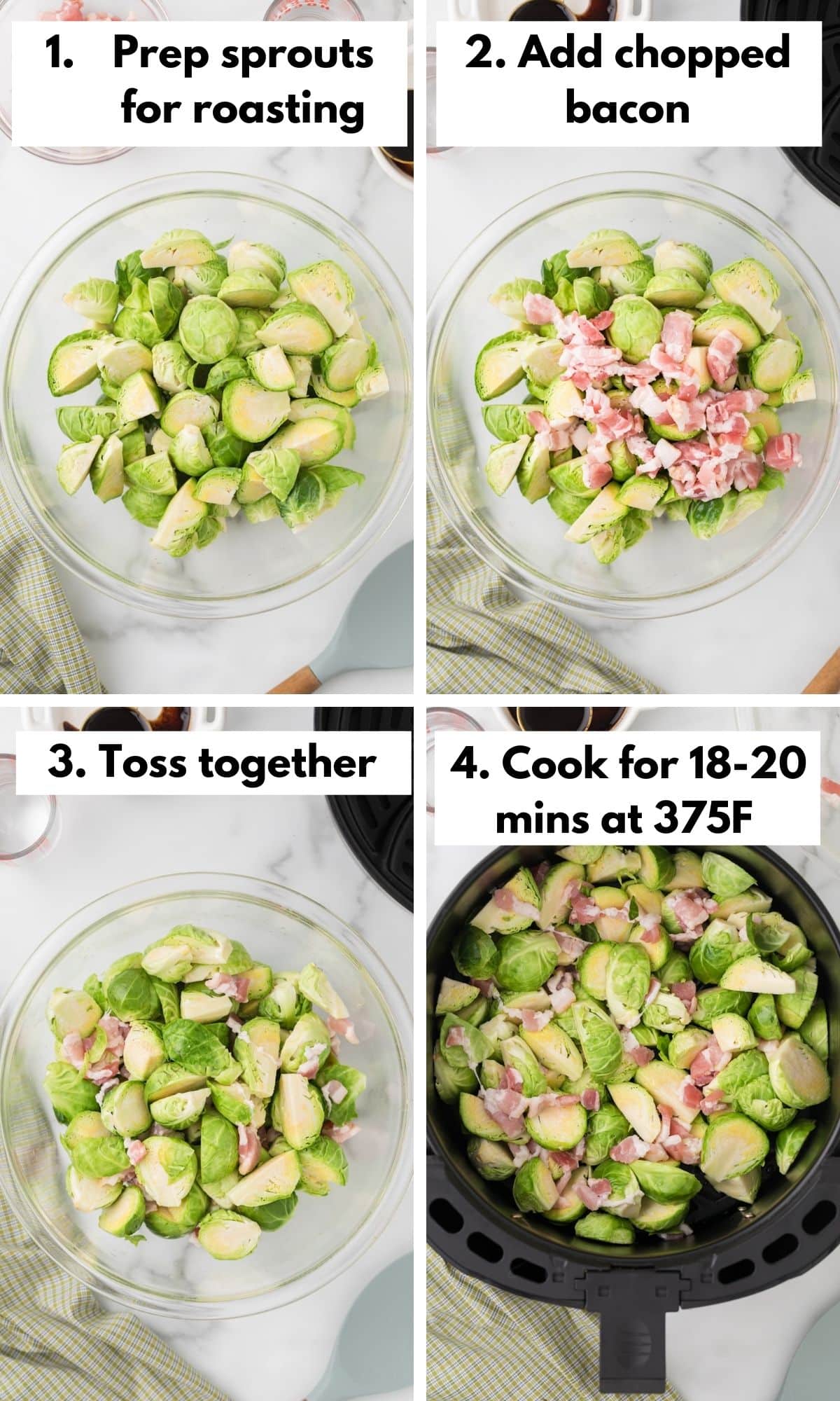 collage with photos on how to make air fryer sprouts