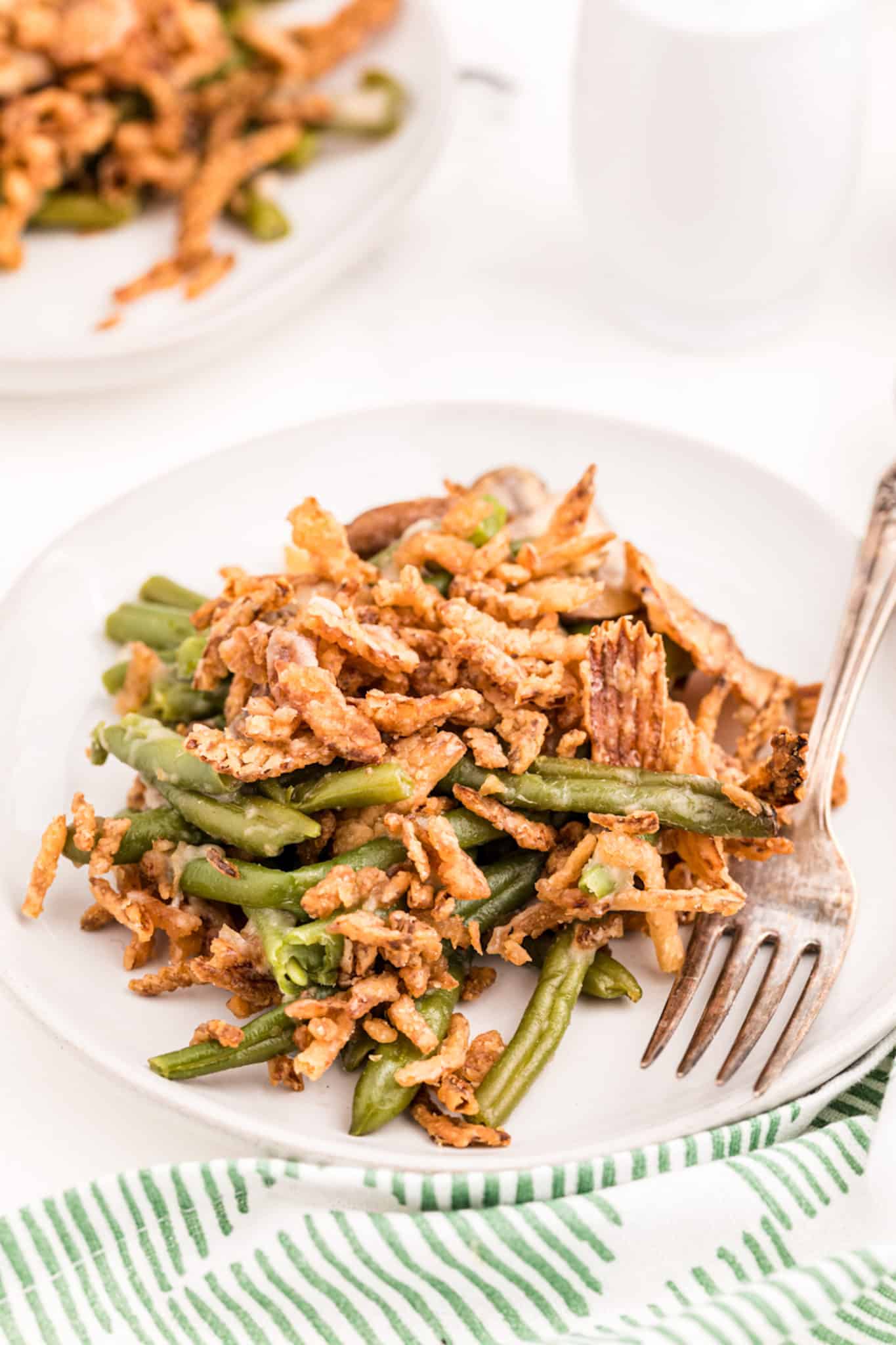 two servings of dairy-free green bean casserole.