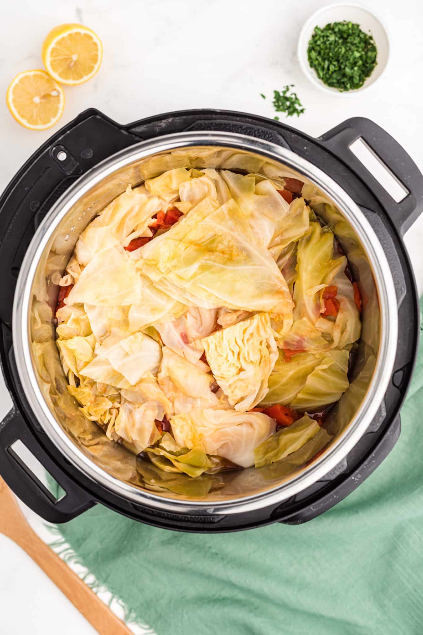 instant pot full of cabbage soup.