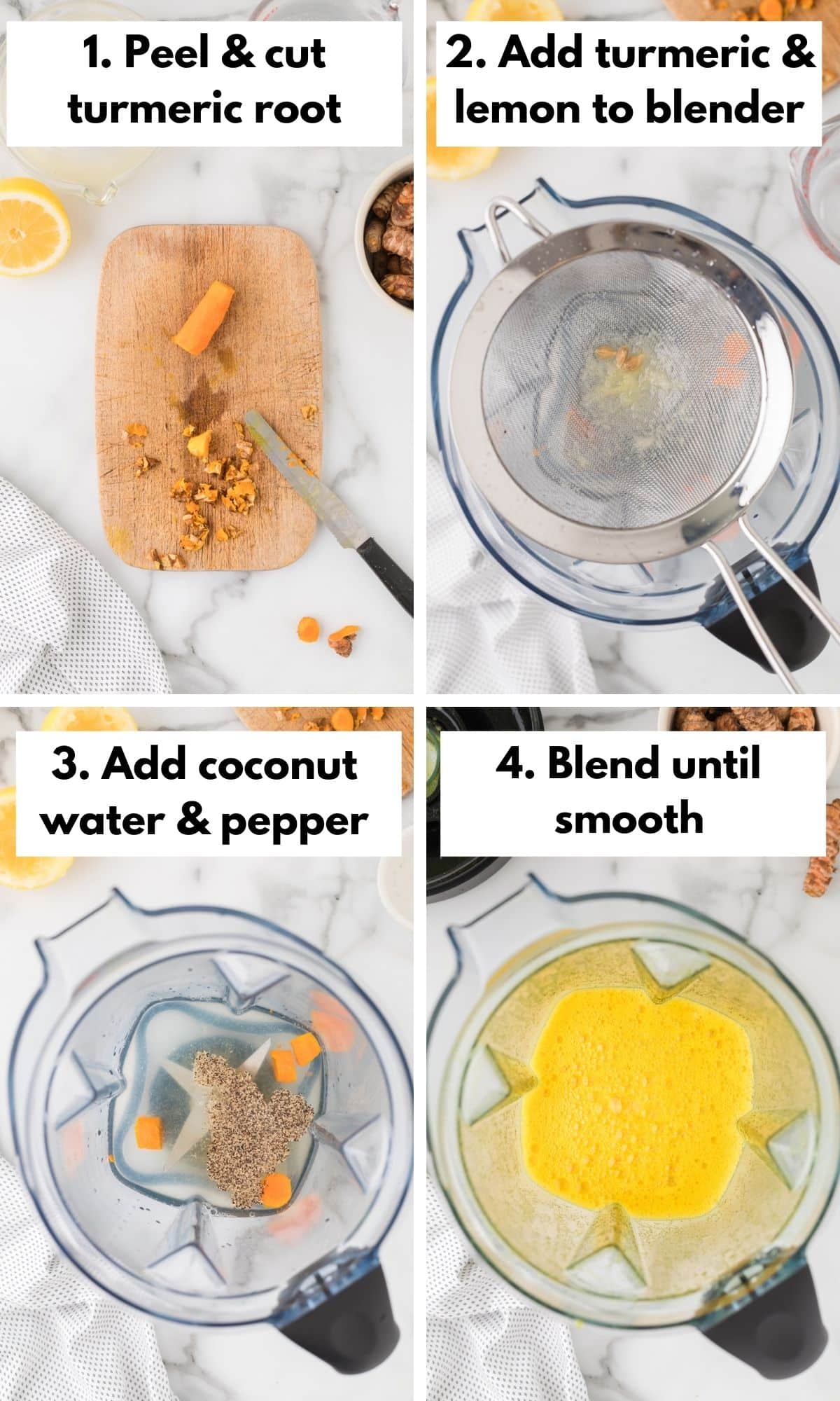 how to make a turmeric shot in four process shots.