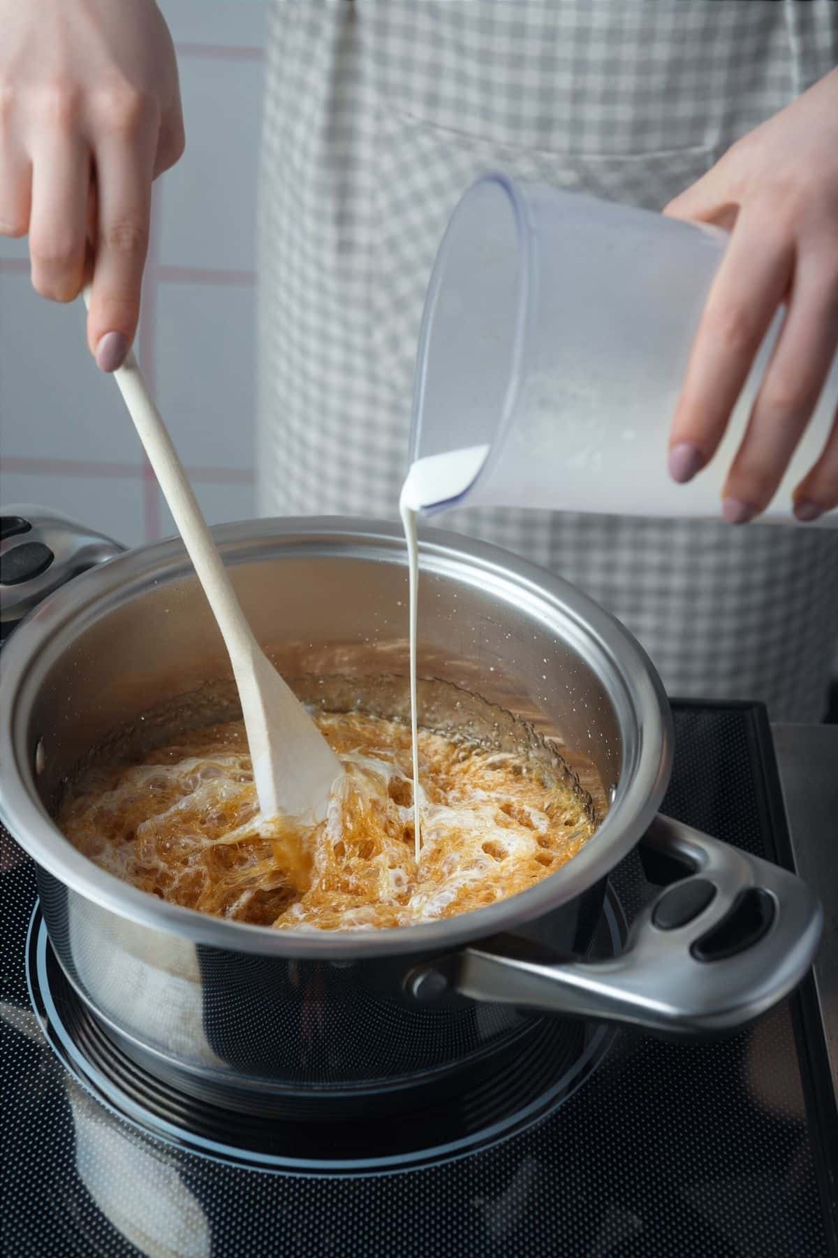 cooking in stainless steel pot.