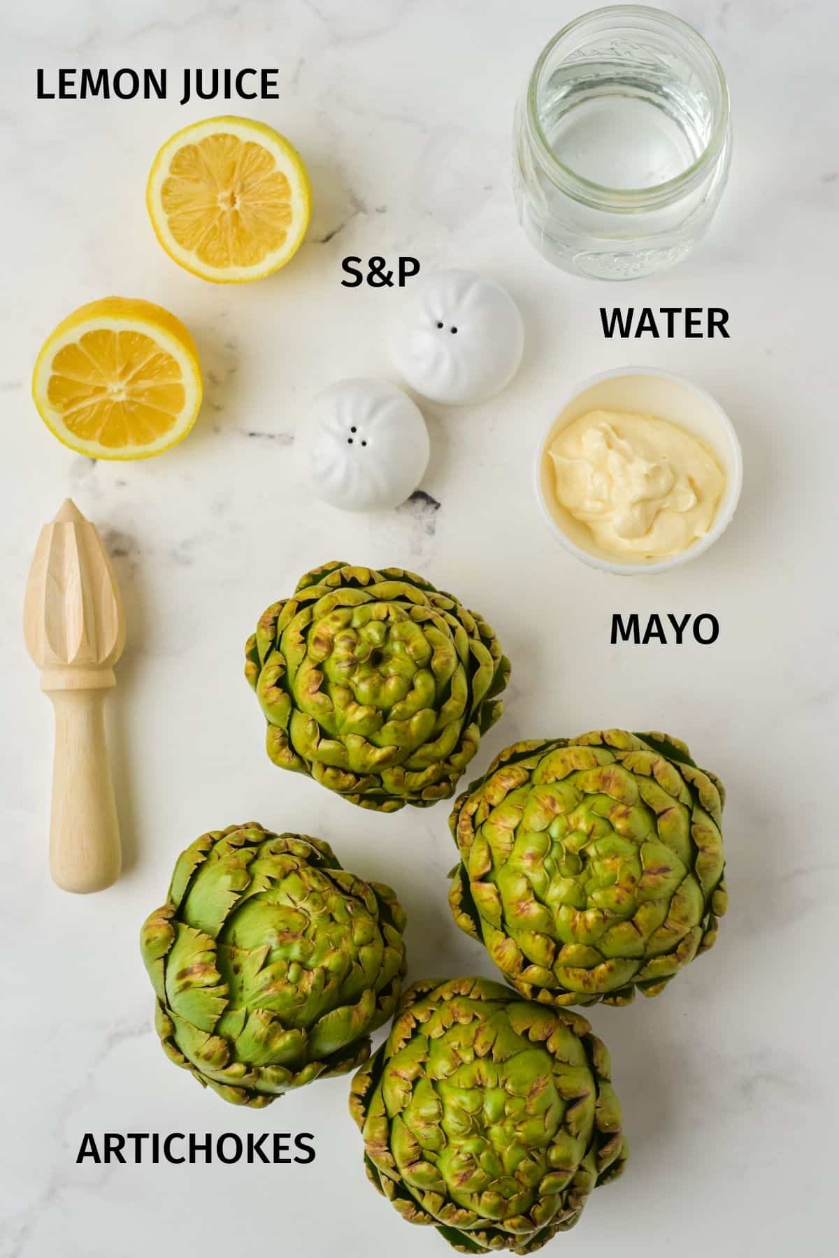 photo with labeled ingredients for instant pot artichokes