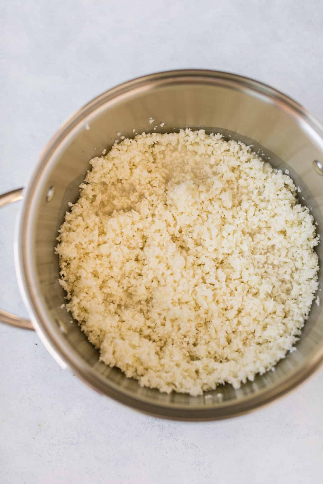 cauliflower rice inside of a pot.
