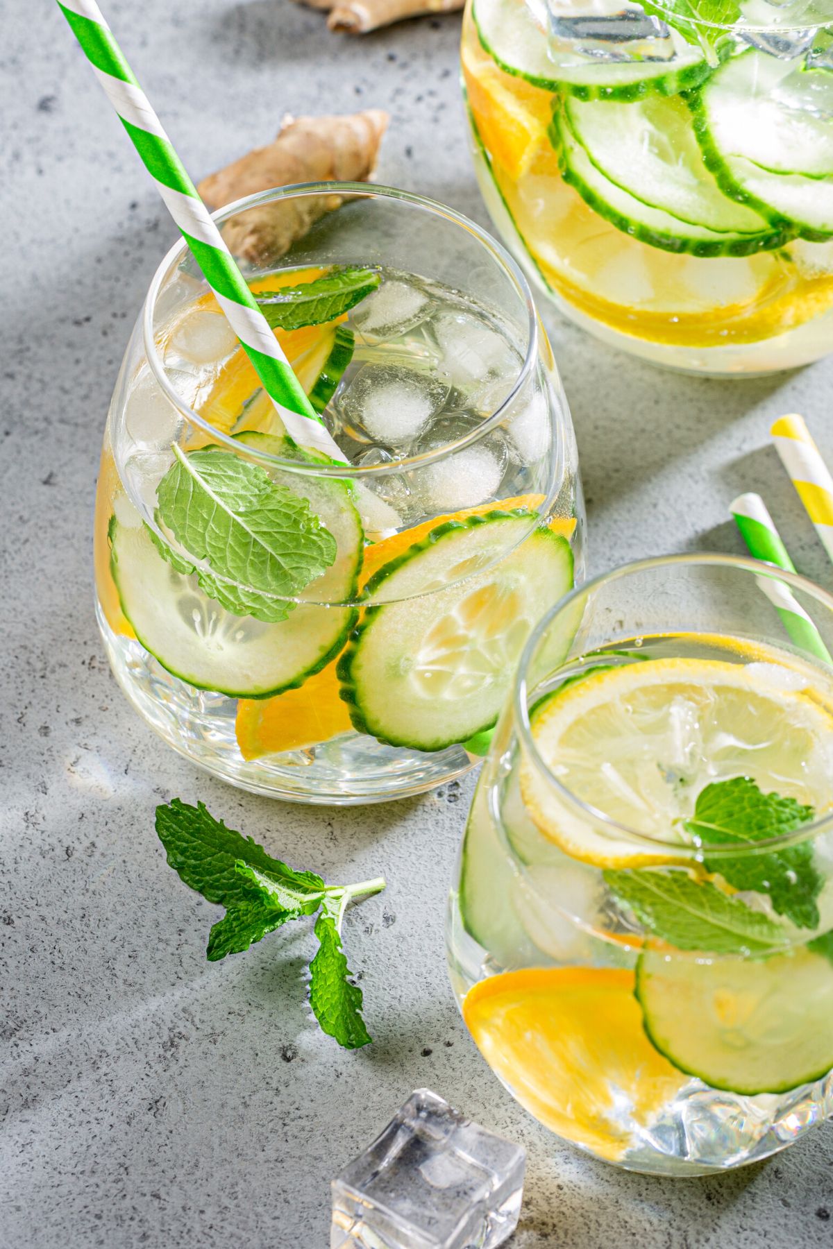 glasses of cucumber lemon mint water.