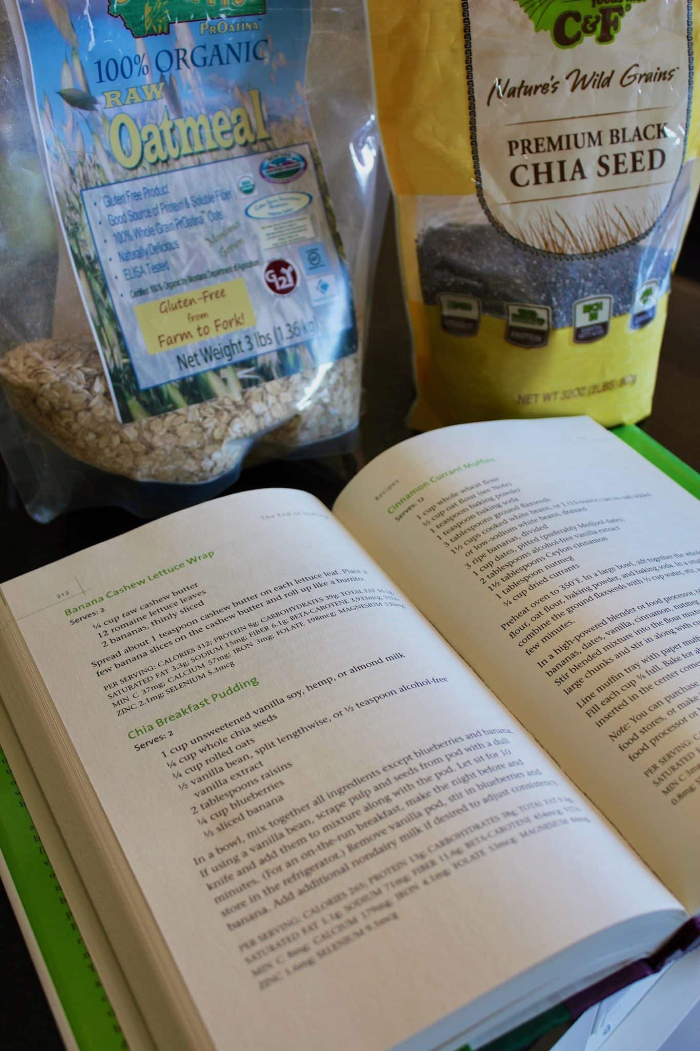 end of dieting book with ingredients for chia pudding.