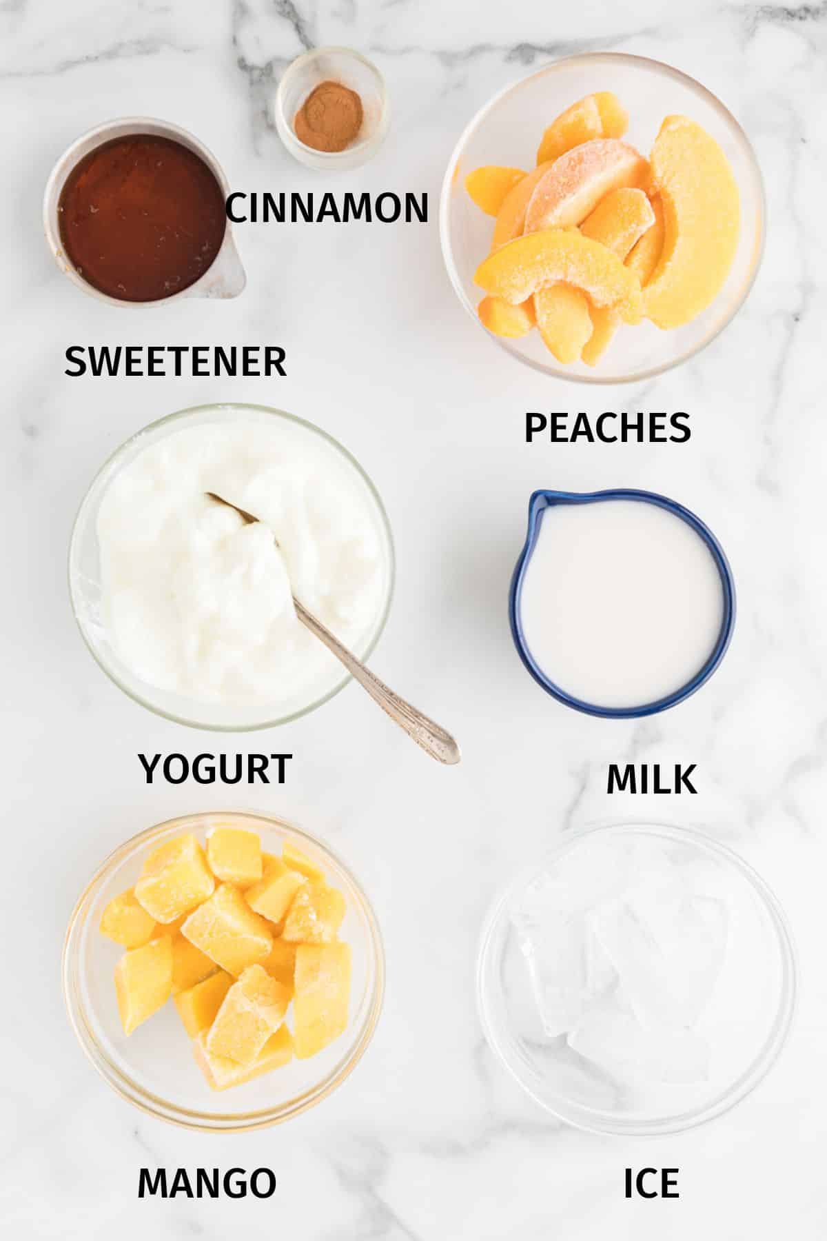 ingredients for mango peach smoothie