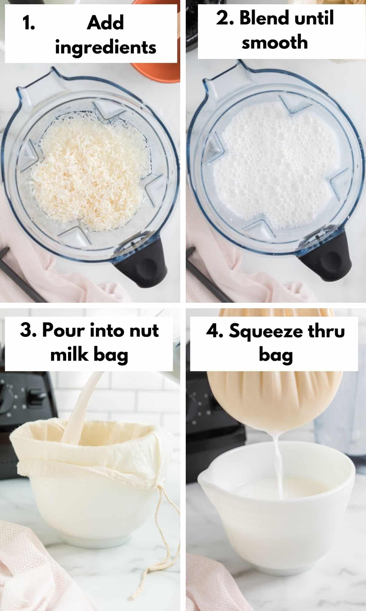 process photos for making vitamix coconut milk.