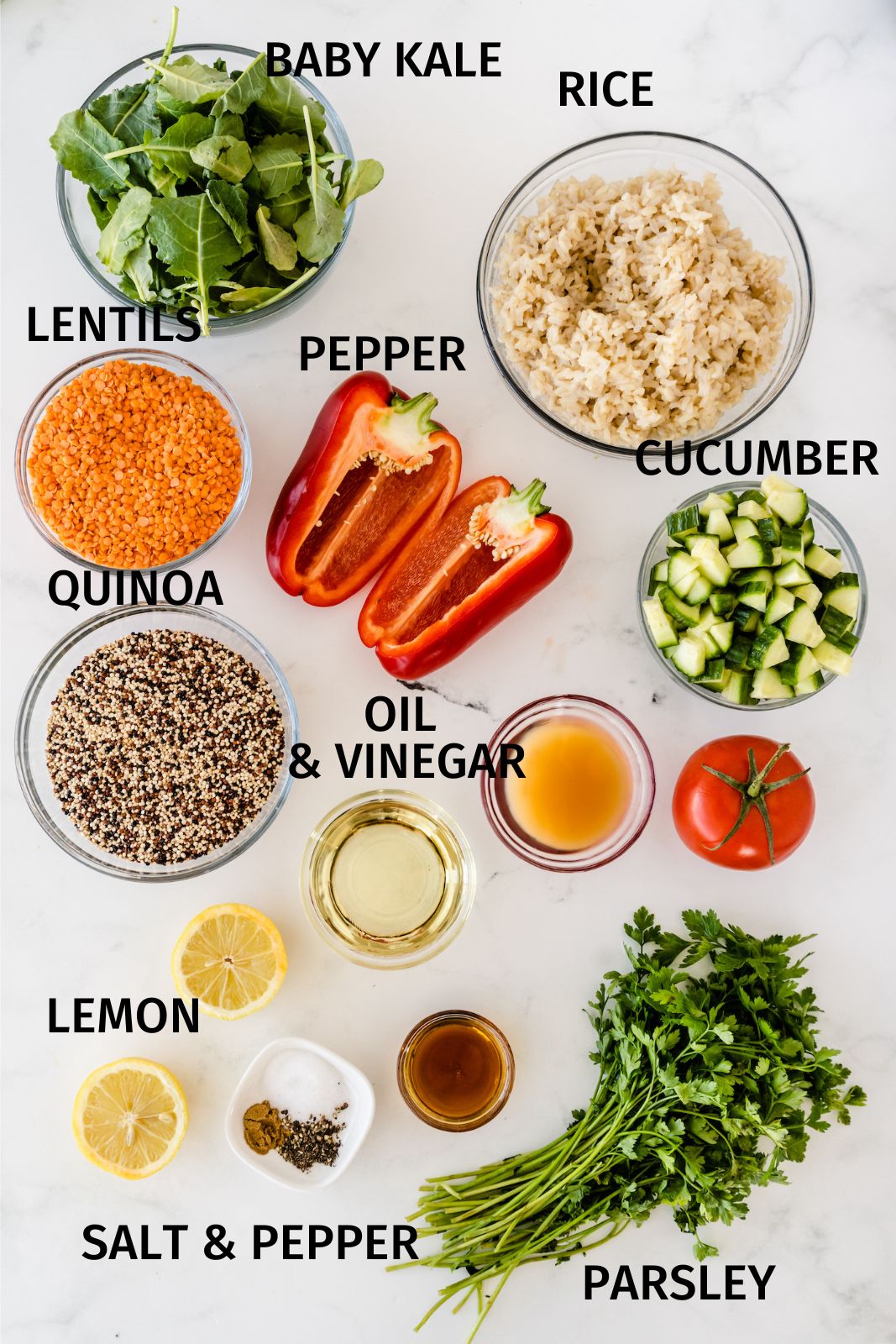 ingredients for costco quinoa salad.