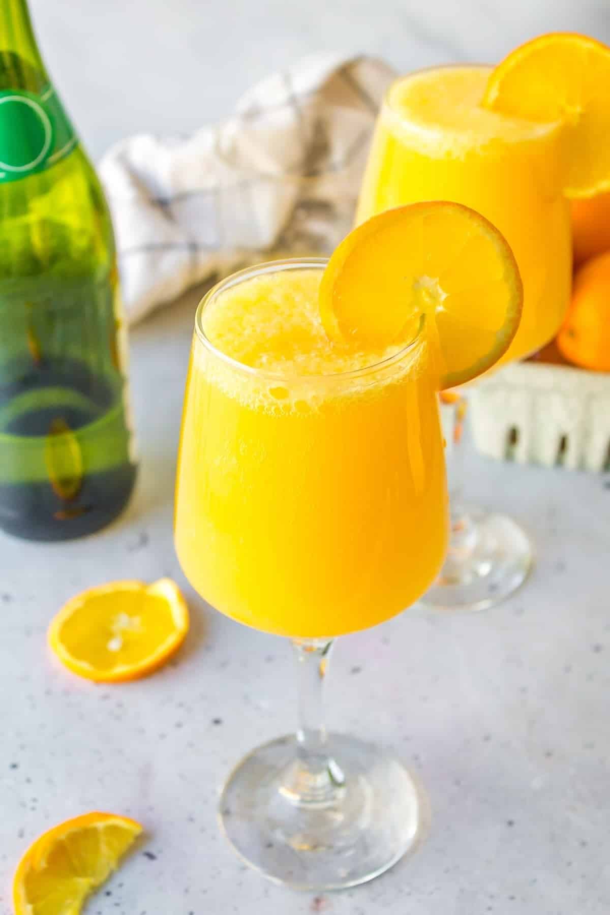 a glass of mimosa mocktail.